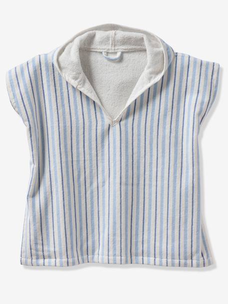 Poncho de bain bébé Animaux, avec coton recyclé blanc imprimé+rayé bleu - vertbaudet enfant 