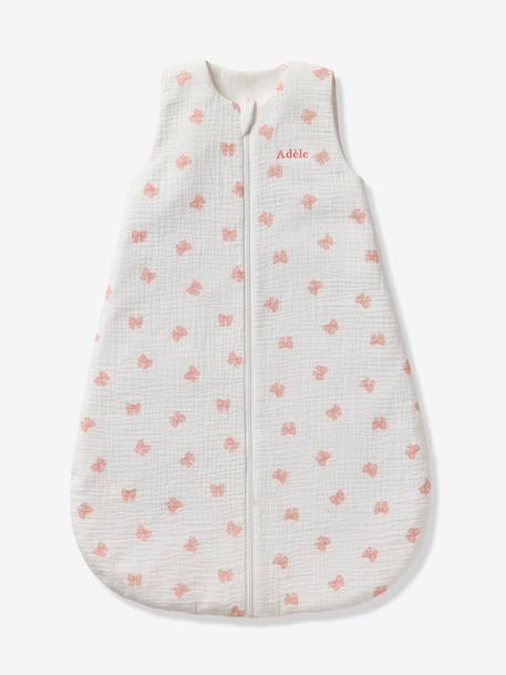 Customisable summer baby sleeping bag with central opening in cotton muslin, NOEUDS printed white - vertbaudet enfant 