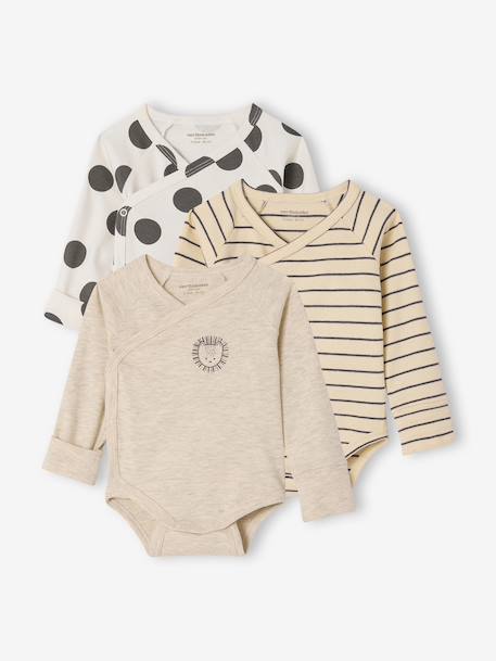Pack of 3 long-sleeved newborn bodysuits ecru - vertbaudet enfant 