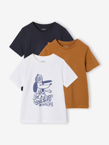 Pack of 3 short-sleeved t-shirts almond green+caramel+navy blue+petrol blue - vertbaudet enfant 