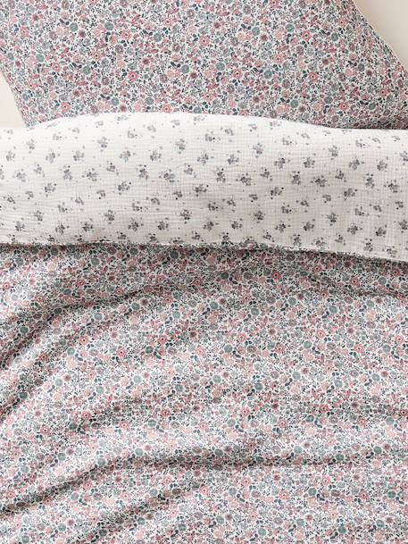 Duvet cover and pillowcase set in RETRO FLOWERS cotton gauze, with recycled cotton printed pink - vertbaudet enfant 