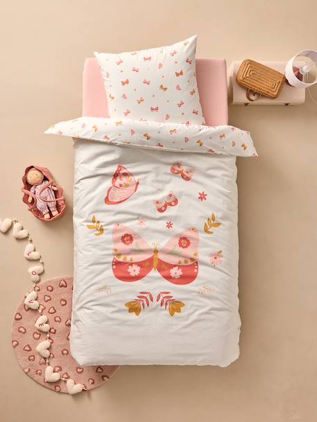 Duvet Cover & Pillowcase Set with Recycled Cotton, FLIGHT printed pink - vertbaudet enfant 
