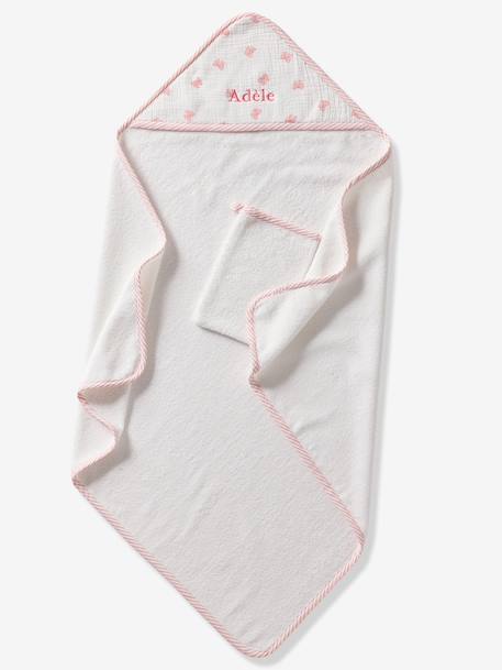 Cape de bain personnalisable et gant de toilette NOEUDS blanc imprimé - vertbaudet enfant 