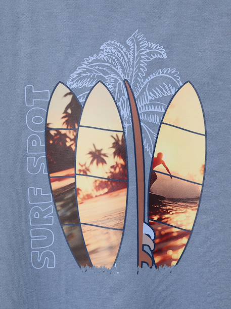 Round-neck sweatshirt with surf print chambray blue+ecru - vertbaudet enfant 