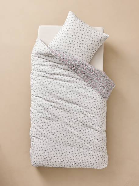 Duvet cover and pillowcase set in RETRO FLOWERS cotton gauze, with recycled cotton printed pink - vertbaudet enfant 