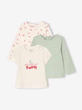 Baby-T-shirts & Roll Neck T-Shirts-Pack of 3 long-sleeved t-shirts for girls - BASICS 