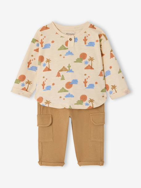 Set of T-shirt and trousers for baby boys printed beige - vertbaudet enfant 