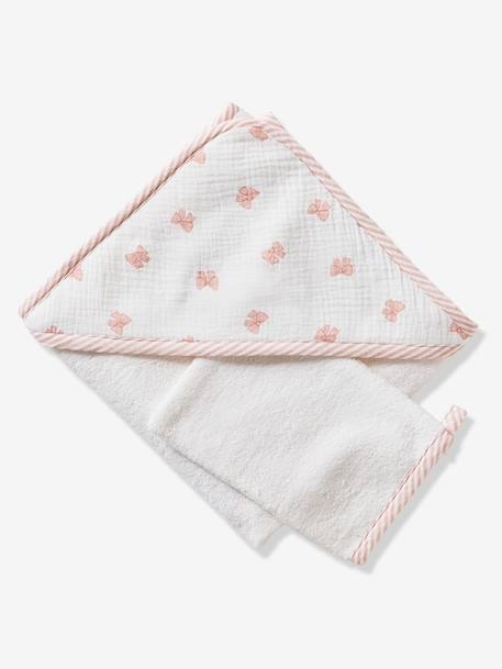 Cape de bain personnalisable et gant de toilette NOEUDS blanc imprimé - vertbaudet enfant 