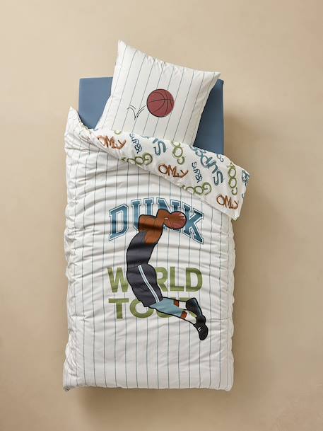 Duvet Cover & Pillowcase Set with Recycled Cotton, BASKETBALL ecru - vertbaudet enfant 