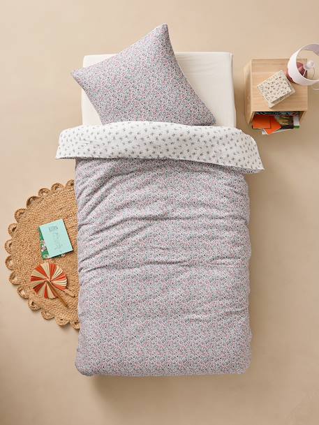 Duvet cover and pillowcase set in RETRO FLOWERS cotton gauze, with recycled cotton printed pink - vertbaudet enfant 