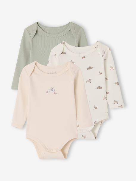 Pack of 3 long-sleeved baby bodysuits sage green - vertbaudet enfant 
