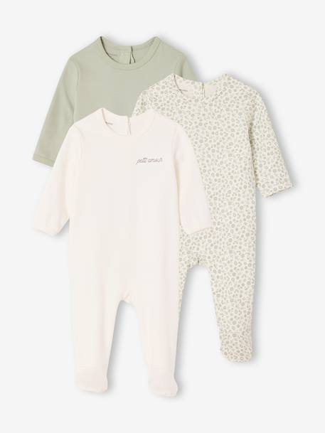 Lot 3 pyjamas bébé en coton bio beige+écru+vert sauge - vertbaudet enfant 