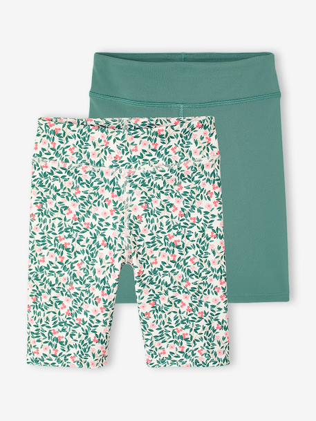 Pack of 2 Sports Cycling Shorts for Girls green+rose - vertbaudet enfant 