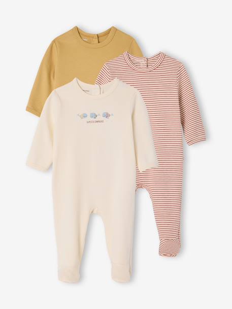 Pack of 3 Organic Cotton Sleepsuits for Babies beige+ecru+sage green - vertbaudet enfant 