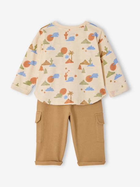 Set of T-shirt and trousers for baby boys printed beige - vertbaudet enfant 