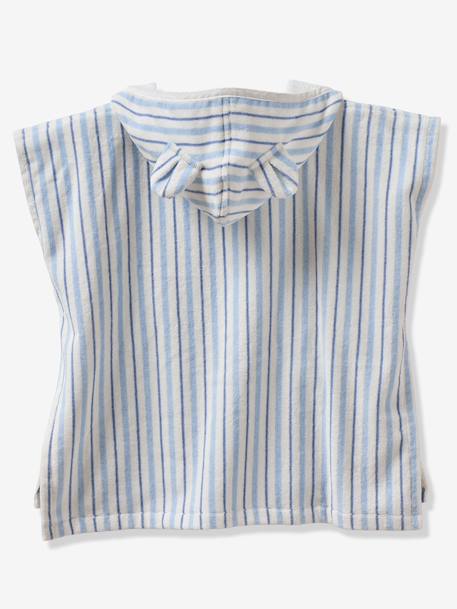 Poncho de bain bébé Animaux, avec coton recyclé blanc imprimé+rayé bleu - vertbaudet enfant 