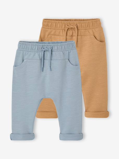 Pack of 2 Fleece Trousers for Babies, Basics cappuccino+denim blue+taupe - vertbaudet enfant 