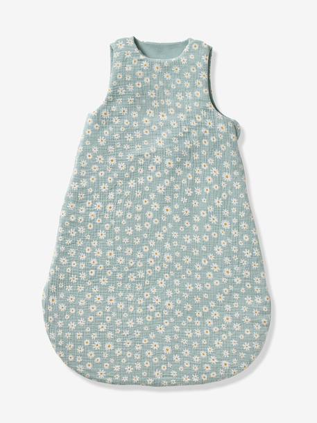 Customisable summer baby sleeping bag MARGUERITE in cotton gauze printed blue - vertbaudet enfant 