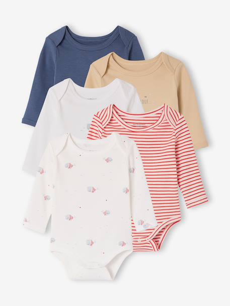 Pack of 5 long-sleeved whale bodysuits blue - vertbaudet enfant 