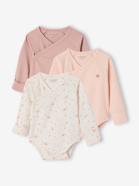 Pack of 3 long-sleeved newborn bodysuits dusky pink - vertbaudet enfant 