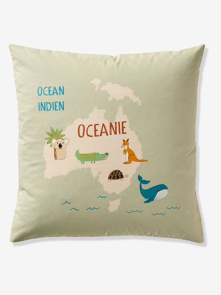 Bedding set with duvet cover and pillowcase, ANIMAL WORLD TOUR design, made with recycled cotton sage green - vertbaudet enfant 