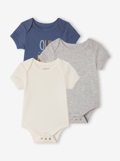 Pack of 3 short-sleeved, convertible bodysuits for boys marl grey - vertbaudet enfant 