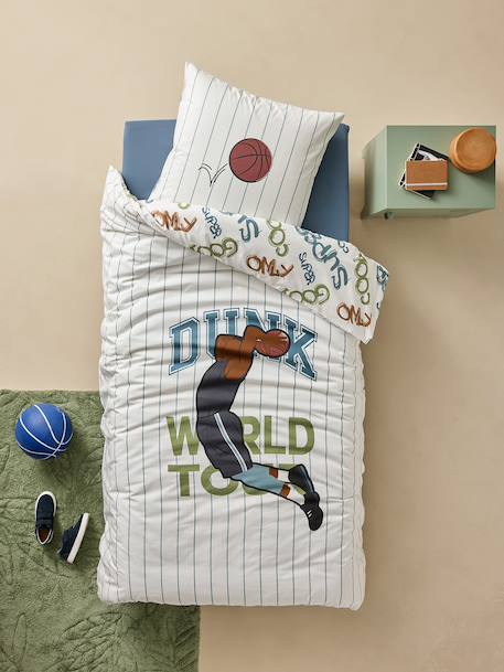 Duvet Cover & Pillowcase Set with Recycled Cotton, BASKETBALL ecru - vertbaudet enfant 