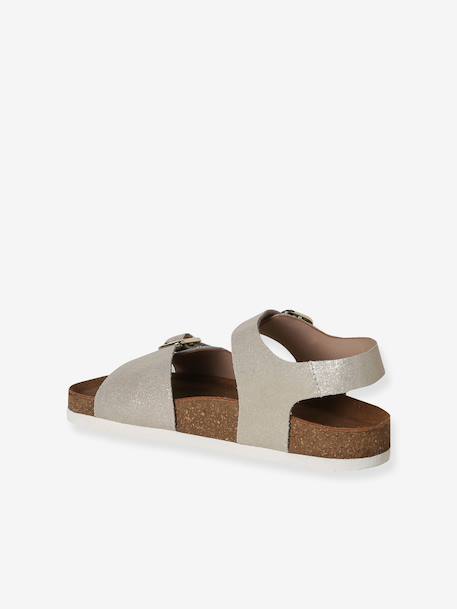Leather sandals with double buckles gold+pale pink - vertbaudet enfant 