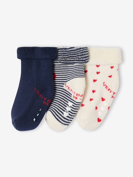 Pack of 3 pairs of 'hearts' socks for baby girls ecru - vertbaudet enfant 