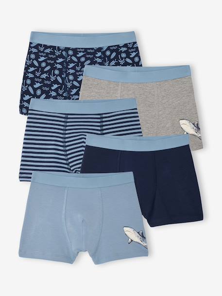 Pack of 5 shark print boxers for boys grey blue - vertbaudet enfant 