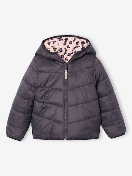 Doudoune fille légère réversible anthracite+rose pâle - vertbaudet enfant 