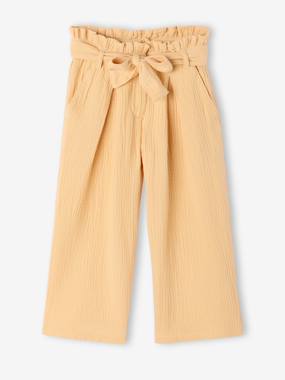 -Pantacourt fille large gaze de coton style paperbag 