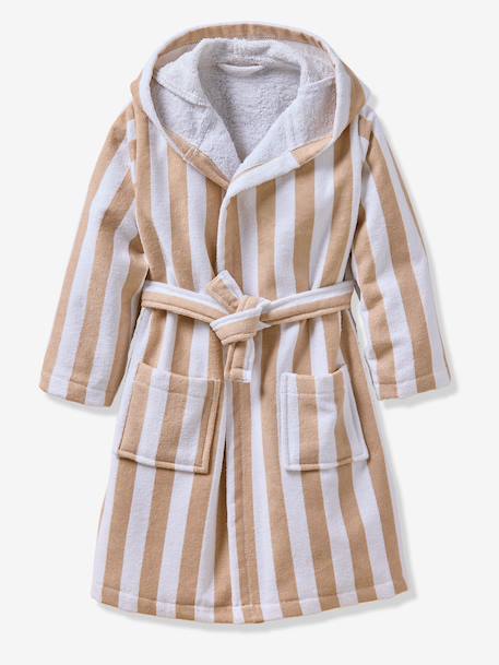 Customisable children's bear bathrobe, with recycled cotton striped beige - vertbaudet enfant 