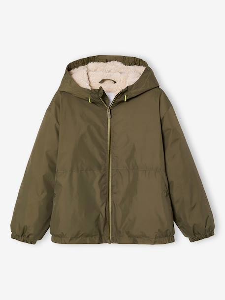 Windcheater with Sherpa-Lined Hood for Boys caramel+khaki+navy blue+olive - vertbaudet enfant 