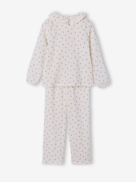 Girls' floral cotton muslin pyjamas ecru - vertbaudet enfant 