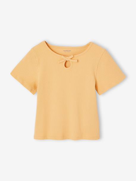 Girl's fancy bow t-shirt striped blue+yellow - vertbaudet enfant 