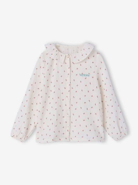 Girls' floral cotton muslin pyjamas ecru - vertbaudet enfant 