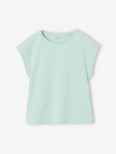 Tee-shirt fille uni fantaisie manches courtes personnalisable écru+marine+rose bonbon+vert d'eau - vertbaudet enfant 