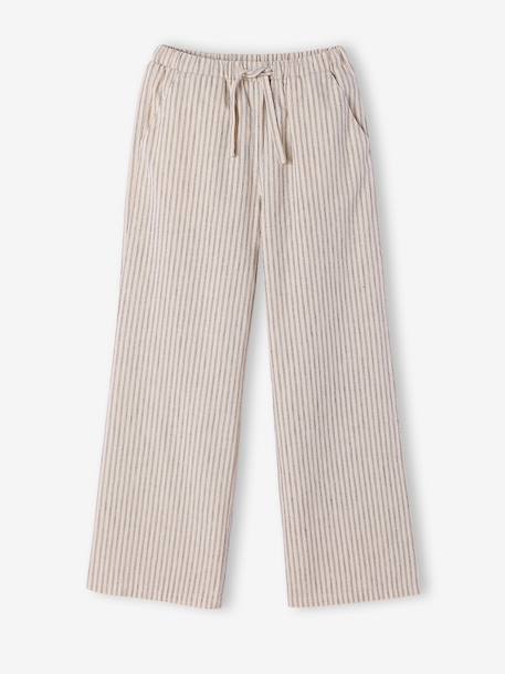 Girl's wide leg fluid trousers striped beige - vertbaudet enfant 