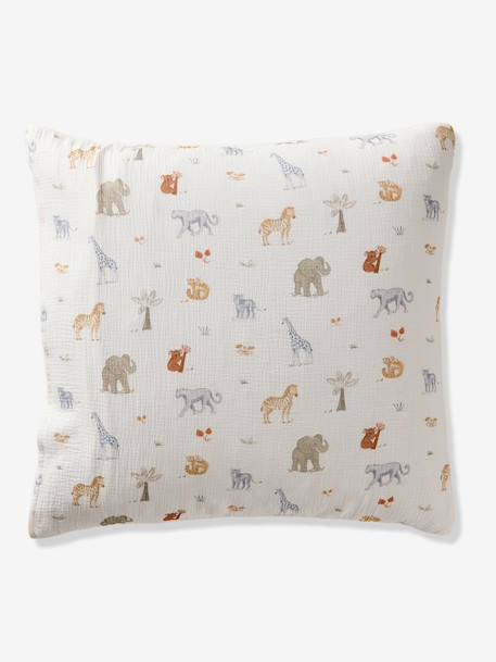 Parure housse de couette et taie d'oreiller MISSION SAFARI en gaze de coton, avec coton recyclé écru - vertbaudet enfant 