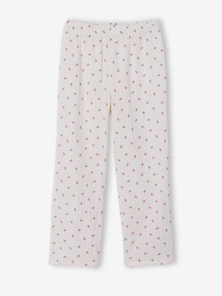 Girls' floral cotton muslin pyjamas ecru - vertbaudet enfant 