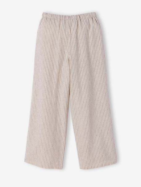 Girl's wide leg fluid trousers striped beige - vertbaudet enfant 