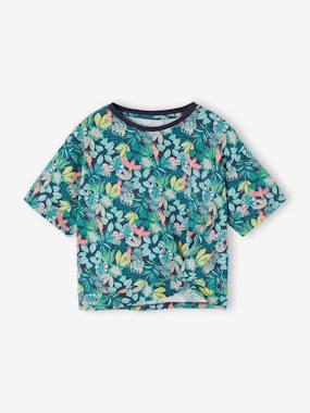 Girls-Tops-T-Shirts-Tropical short-sleeved T-shirt with knot 