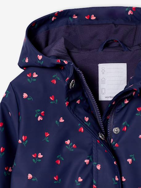 Printed hooded raincoat for girls grey green+multicoloured+navy blue+vanilla - vertbaudet enfant 