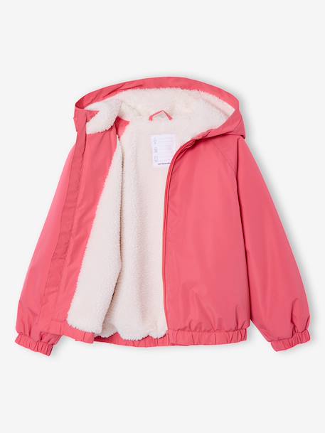 Coupe-vent fille à capuche doublé sherpa rose - vertbaudet enfant 