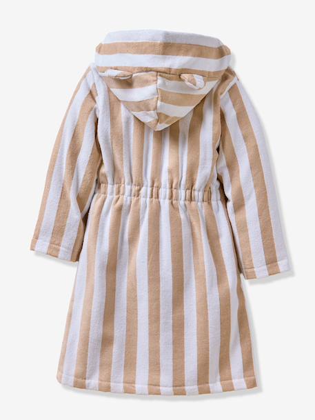 Peignoir enfant rayé Ours personnalisable, avec coton recyclé rayé beige - vertbaudet enfant 