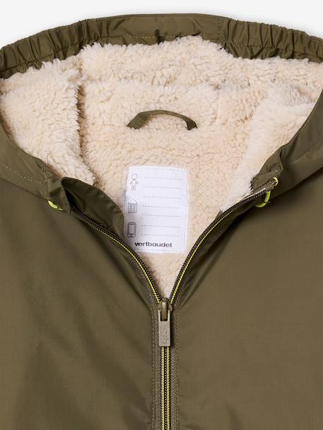Windcheater with Sherpa-Lined Hood for Boys caramel+khaki+navy blue+olive - vertbaudet enfant 