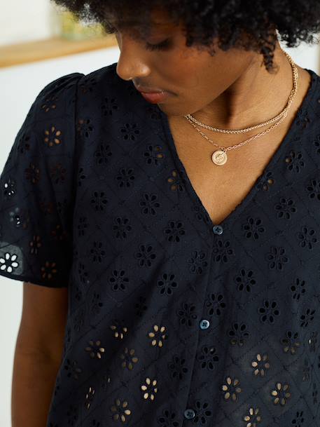 Broderie Anglaise Maternity and Nursing Blouse black+khaki - vertbaudet enfant 