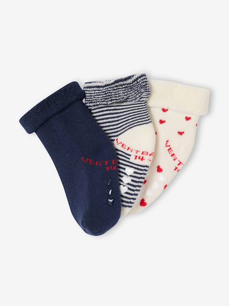Pack of 3 pairs of 'hearts' socks for baby girls ecru - vertbaudet enfant 