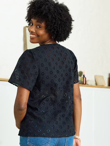 Broderie Anglaise Maternity and Nursing Blouse black+khaki - vertbaudet enfant 